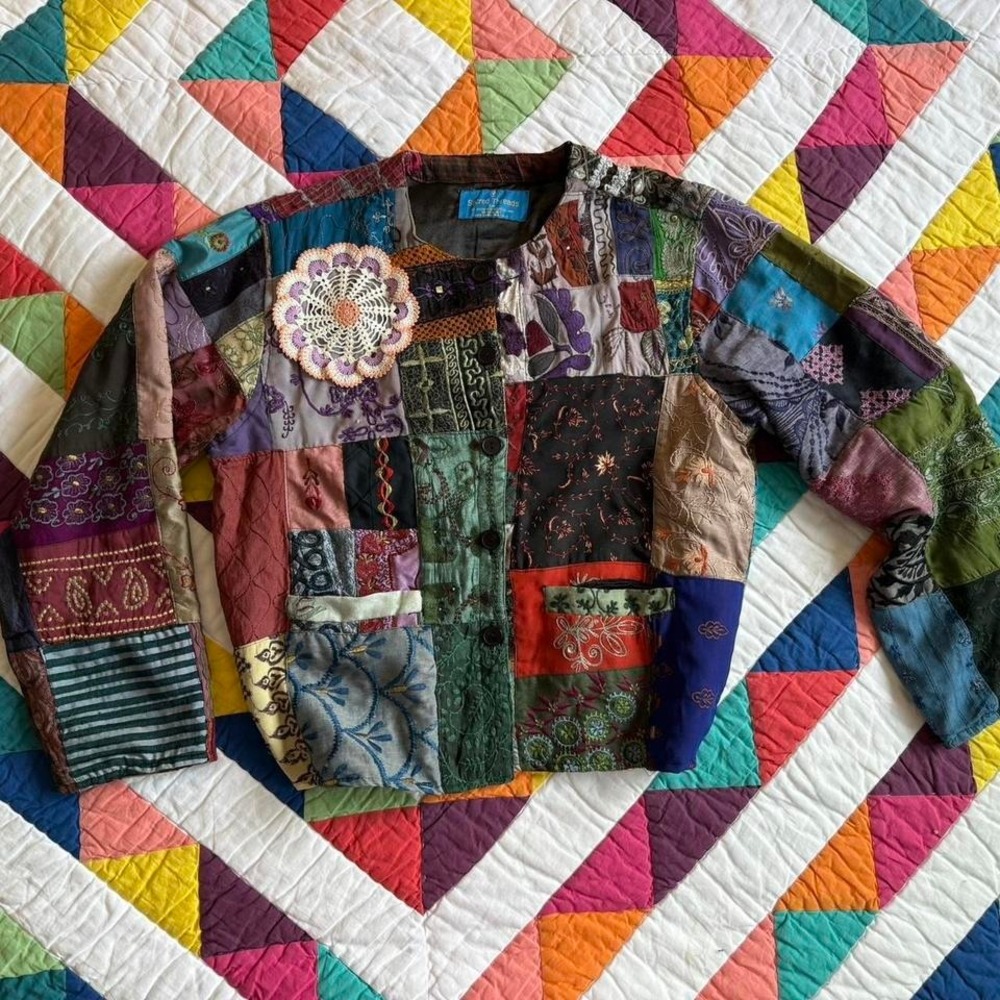 Sacred Threads Multicolored Patchwork Quilted Col… - image 3